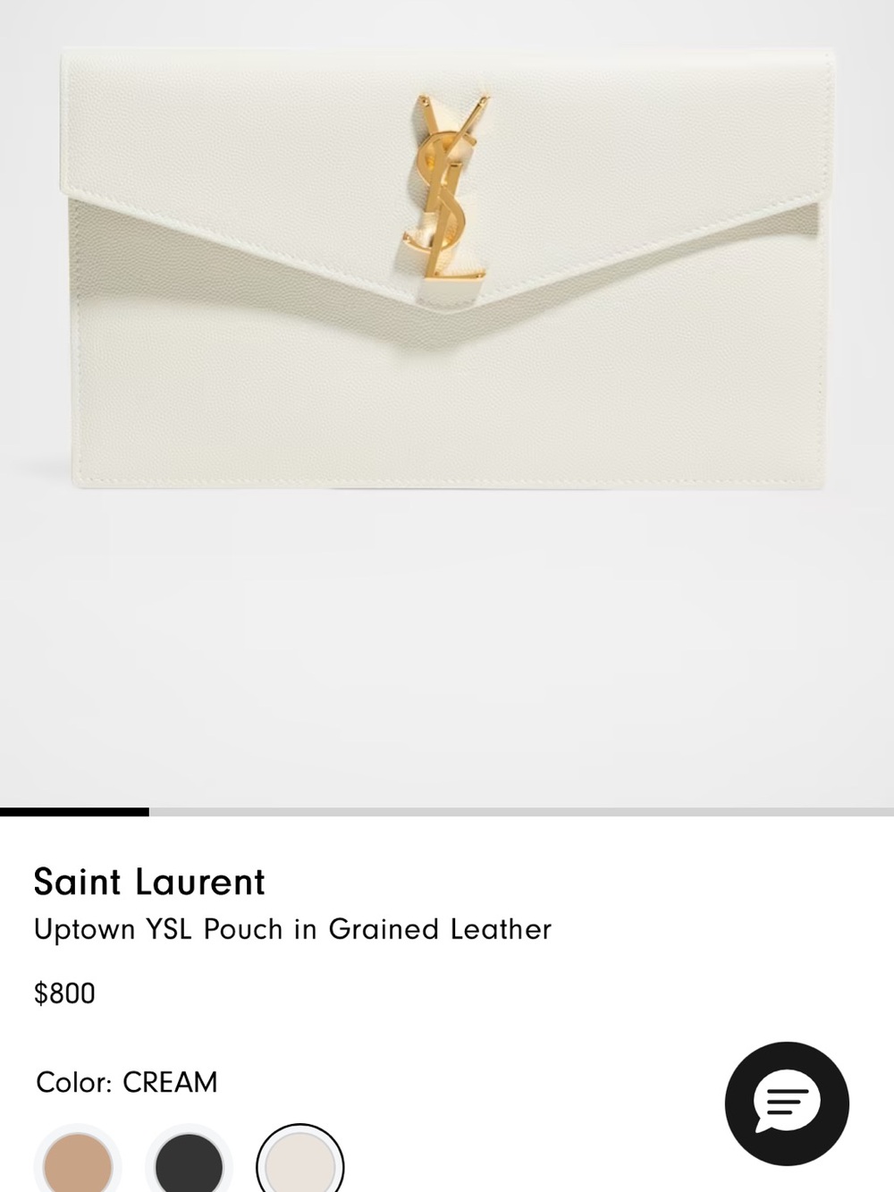 Yves Saint Laurent Cream Envelope Pouch with Gold YSL Hardware